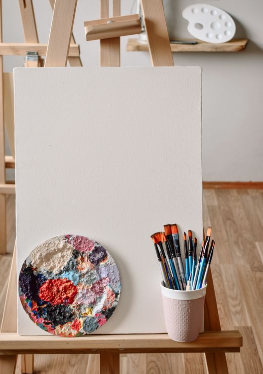 Stock easel and blank canvas illustrating a creative practice